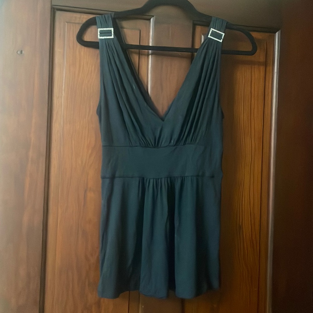 Y2K Express black tank with rhinestone accents